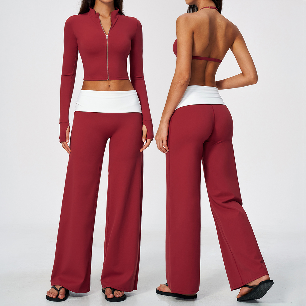 Yoga Fitness Women - Zip Jacket Wide Leg Pants 2