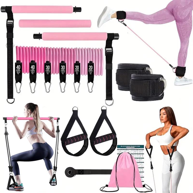 Yoga Fitness Gear - Multifunctional Pilates Bar Kit with Elastic